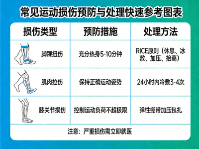 常见运动损伤预防与处理快速参考图表